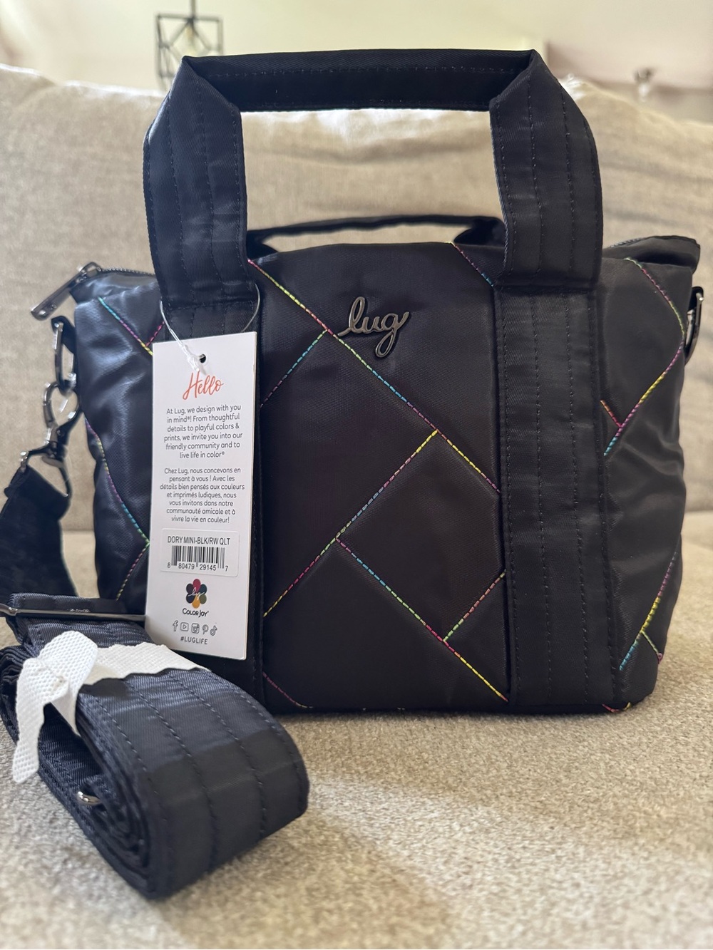 Lug Dory Mini Black Rainbow Quilted Crossbody Bag NWT